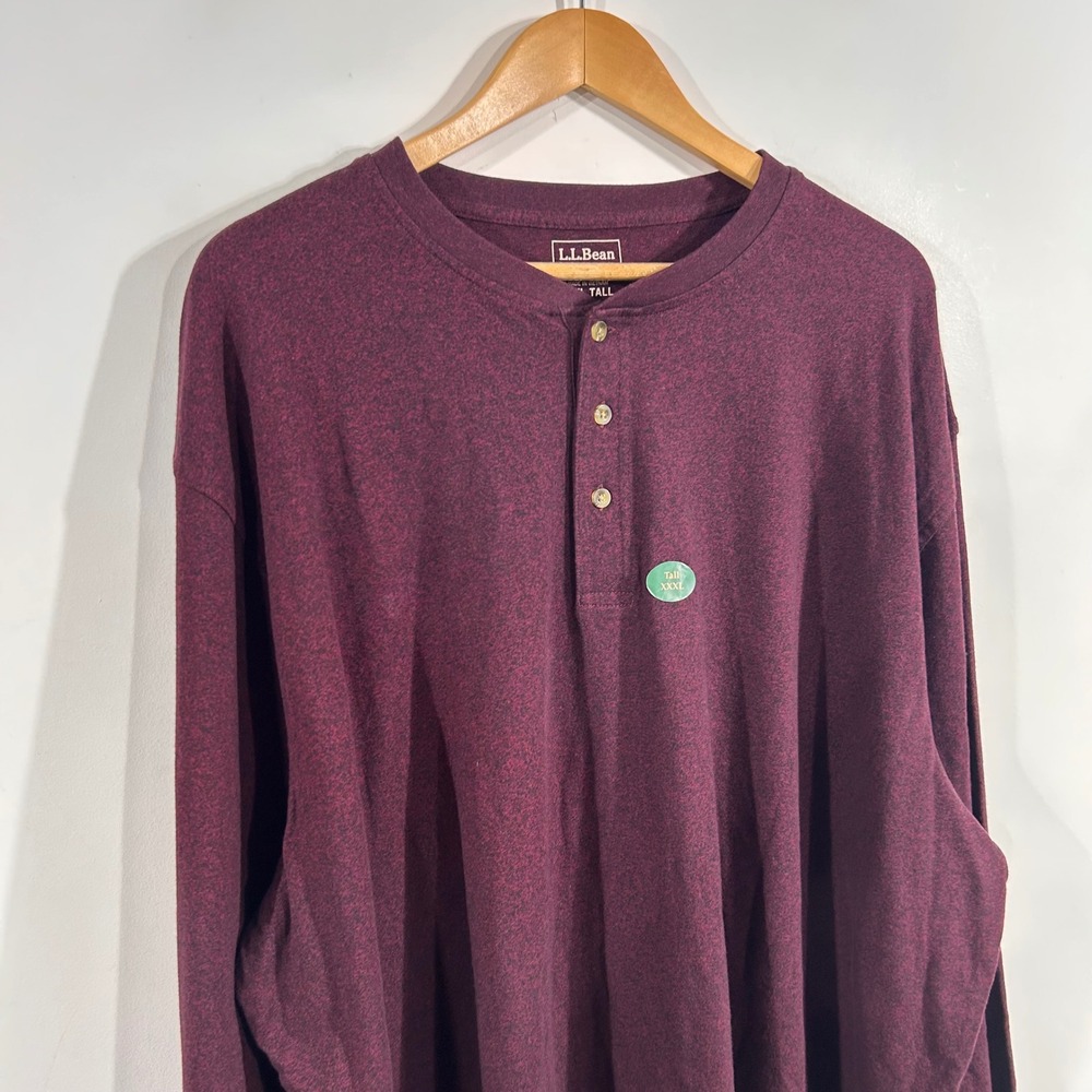 LL Bean 90s Grunge Lounge Henley Shirt Burgundy Mens XXXL Tall Outdoors Staple
